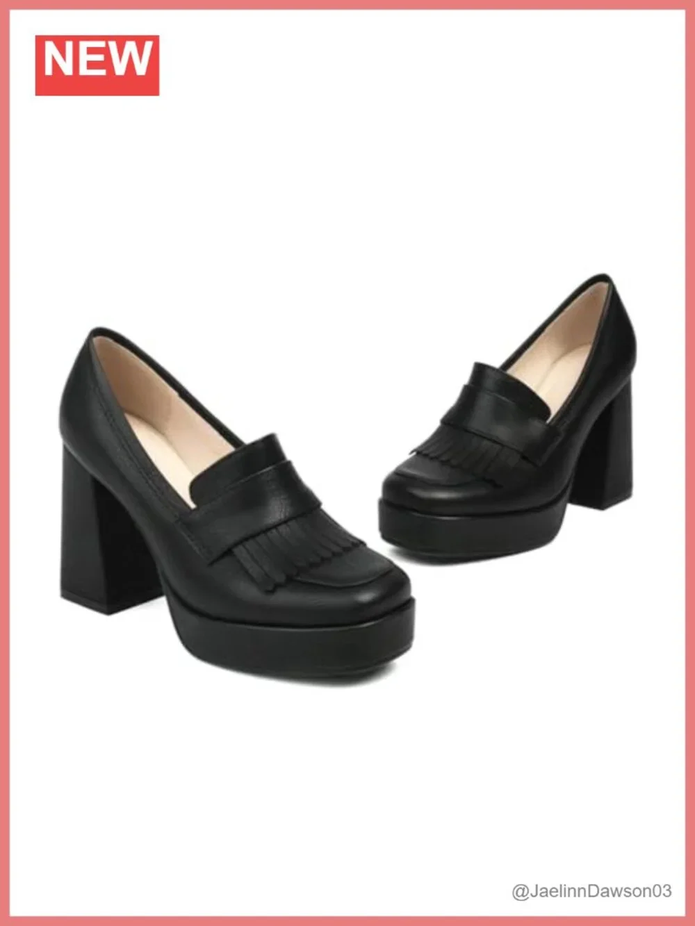 Women's Heeled Loafers Platform Chunky High Heel Dress Shoes Square Toe Tassel